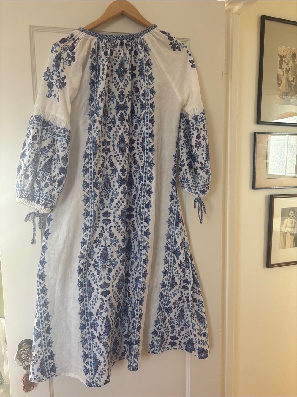 Boho Blue Floral Maxi Dress - White & Blue - Picture 7 of 11